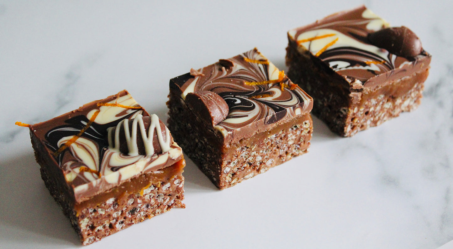 Chocolate Orange and Caramel Crispy Squares